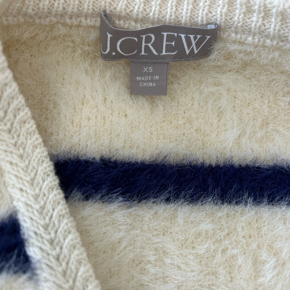 J. Crew Sweater Lady Jacket Cream and Navy Striped Brushed Yarn - Picture 3 of 5